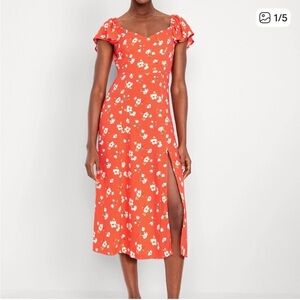 Old Navy Vibrant Orange Floral Midi Slit Tropical Vacation Dress Large